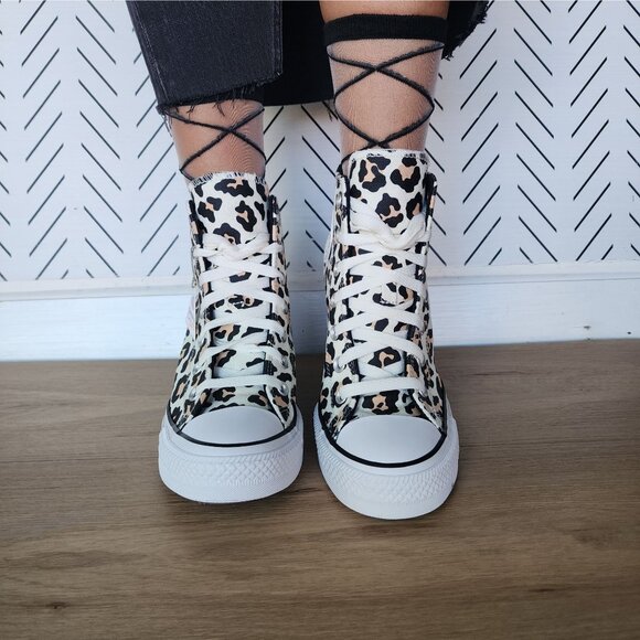 ❤️Converse Chuck Taylor Wedge Platform Leopard Sz 10.5 Women Shoes Black A14938C - Picture 5 of 11